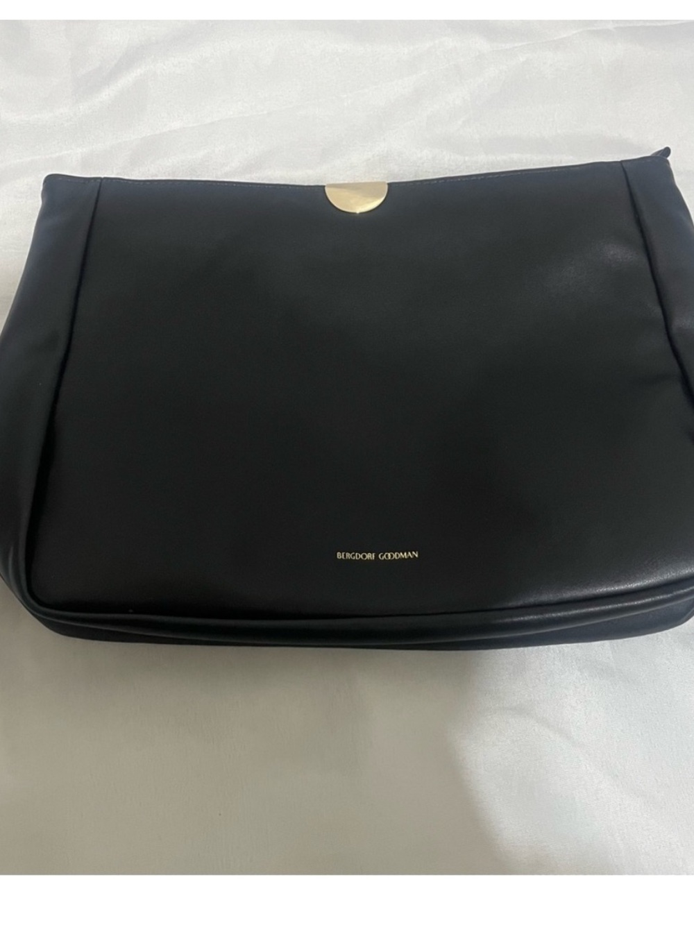 Bergdorf Goodman Black Leather Beauty Bag with Gold Accent